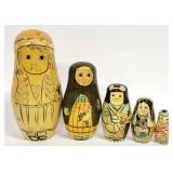Vtg. Russian Matryoshka 5pc Nesting Women Dolls