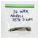 36 count 1940's WAR Time Jefferson Nickels