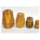 Vtg. Russian Matryoshka 4pc Nesting CAT Dolls