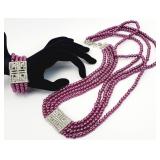 Beaded Purple Tone Rhinestone Necklace, Bracelet