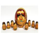Vtg. Russian Matryoshka 9pc Nesting Indian Dolls