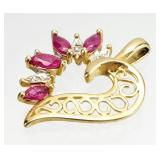 10K GOLD Ruby, Diamond Heart Pendant 1.21g