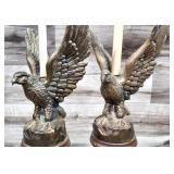 Vtg Wood Base Cast Metal Eagle Table Lamps