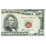 1963 Red Seal Jefferson $5 Dollar Bill