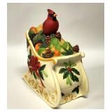 Vtg LENOX Cardinal Bird on Sleigh COOKIE JAR