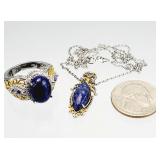 .925 Sterling Silver Lapis Stone Set 12.00g