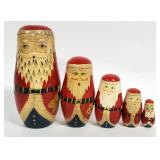 Vtg. Russian Matryoshka 5pc Nesting Santa Dolls