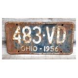 1956 Embossed Metal OHIO License Plate