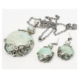 316L Stainless Steel Jade Necklace Earring Set