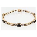 .925 Sterling Gold Tone Onyx Tennis Bracelet 11g