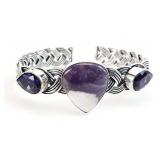 .925 Sterling Silver Amethyst Woven Cuff Bracelet