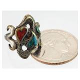 Sterling Silver Turquoise, Coral Heart Ring 3.17g