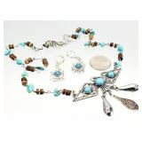 Silver Tone Turquoise Southwest Necklace, Earrings