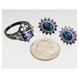 Sterling Silver Amethyst Opal Ring Earrings 11.40g