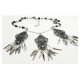 Silver Tone Turquoise Chip Southwest Necklace