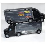 2) Black Semi Hot Wheels, Matchbox Storage Cases