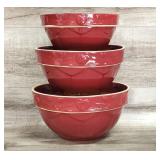 3 Stoneware Pottery Apple Pat Mixing Nesting Bowls