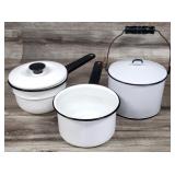 White Porcelain Enamelware Berry Bucket, Pans