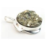 .925 Sterling Silver Raw Pyrite Druzy Pendant