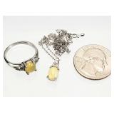 .925 Sterling Silver Opal Necklace, Ring 5.84g