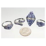 4) Sterling Silver Amethyst Stone Rings 21.51g