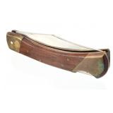 Vtg Wood, Brass Lock Blade Pocket Knife + Sheath