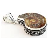 Sterling Silver Natural Ammonite Fossil Pendant