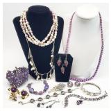 16pc Purple Tone Costume Jewelry