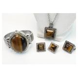 5pc Tigers EYE Jewelry Necklace, Watch, Ring +