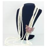 Multi-Strand Pink Stone Butterfly Pearl Necklace