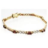 .925 Sterling Silver Garnet Stone Tennis Bracelet