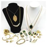 30+pc Gold & Green Tone Costume Jewelry
