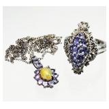 Sterling Silver Amethyst Opal Necklace, Ring 8.31g