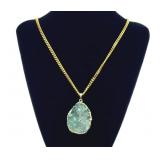 Gold Tone Green Crystal Druzy Necklace
