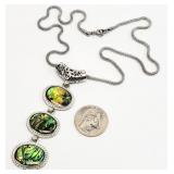 Silver Tone 3 Tier Abalone Pendant Necklace