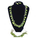 Unbranded Silver Tone Green Beaded Jewelry Set