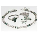 .925 Sterling Silver Aqua Stone Jewelry 17.76g