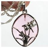Silver Tone Pink Stone Dragonfly Necklace Pendant