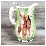 Vtg Majolica Greyhound Handle Hunting Pitcher