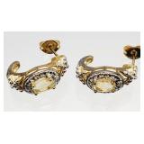 18k Gold / Sterling Citrine Diamond Earrings 3.91g