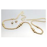 10K Gold Beaded Necklace & Earrings 2.35g