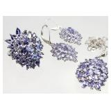 4pc .925 Sterling Silver Tanzanite Jewelry Set