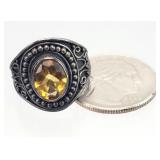 .925 Sterling Silver Citrine Stone Ring 5.40g