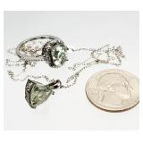 Sterling Silver Grn Amethyst Necklace, Ring 6.18g