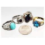 4) .925 Sterling Silver Ladies Rings 30.57g