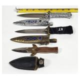 3) Fixed Blade Knives, Dagger, Knife + Sheaths