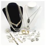 18pc Silver Tone Costume Jewelry