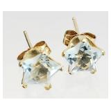 14K GOLD Aquamarine Star Earrings 0.64g 10K Backs