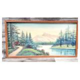 O.C. Pickett 37 X 19 Cabin Landscape Oil Painting
