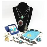 10+pc Silver Tone Turquoise Costume Jewelry